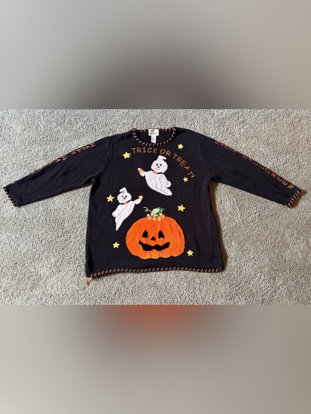 Vintage Quacker Factory Halloween Sweater Size 1X Trick Or Treat Ghost Pumpkin
